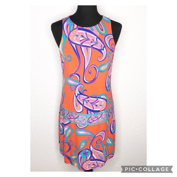 Ali Ro orange purple paisley sleeveless shift dress size 8 - Picture 1 of 13